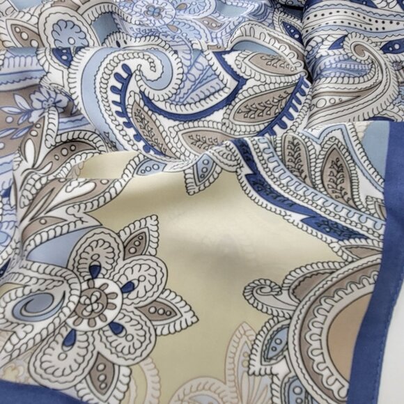 ⭐Elegant Bandana Square Scarf Silky Satin Soft Blue Silver Versatile Paisley - Picture 5 of 8